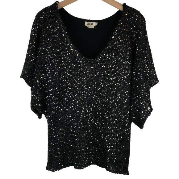Anthropologie Molly Bracken Sequin Dolman Sleeve Sweater Black Women's Medium - Picture 1 of 5